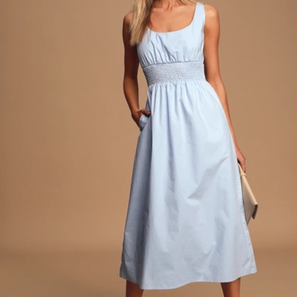 Lulu's Light Blue Sleeveless Cotton Midi Dress (size small) worn twice
